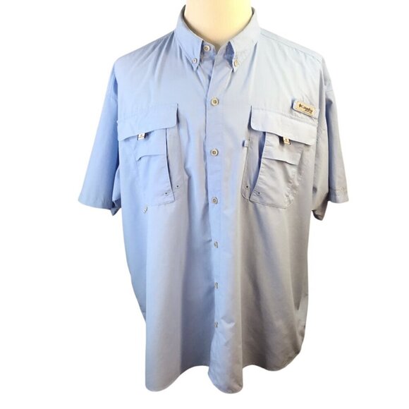 Columbia PFG Omni-Shade Vented Fishing Hiking Shirt XXL Blue Short Sleeve Button - Picture 2 of 11